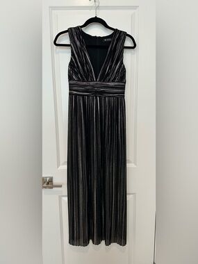 GUESS Black and Gold Metallic Stripe Maxi Dress